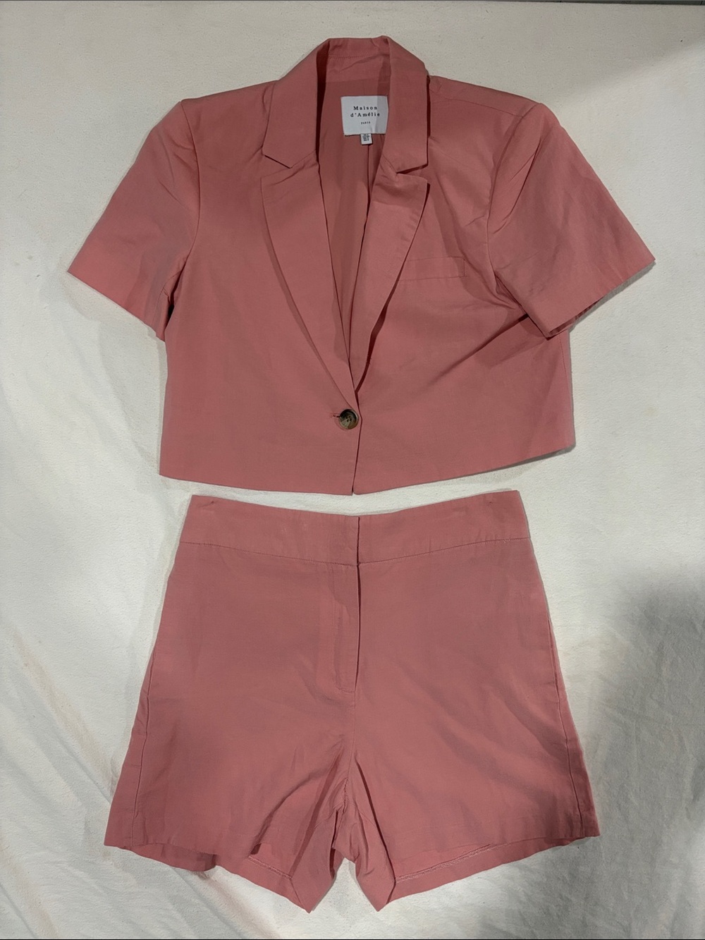 Maison d’Amélie Paris Pink Cropped Short Sleeve Blazer & Shorts Set - Size S